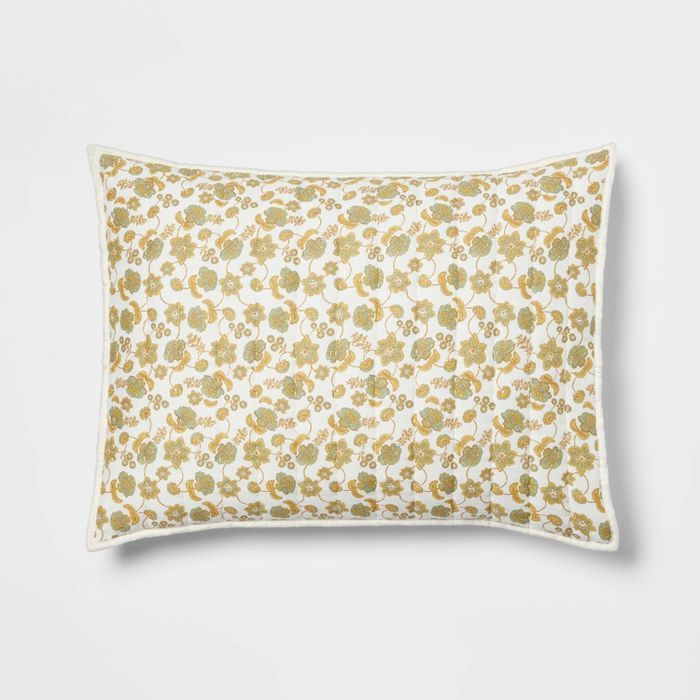 Pick Stitch Floral Quilt Sham Green/Yellow - Threshold™ | Target