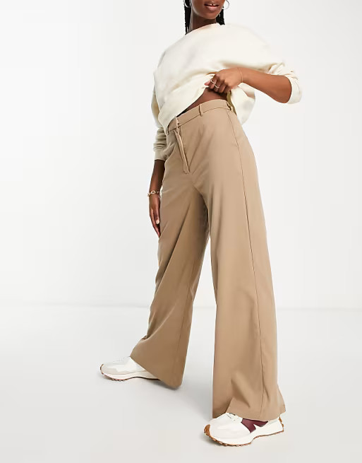 Vila tailored wide leg pants with split back in camel | ASOS (Global)