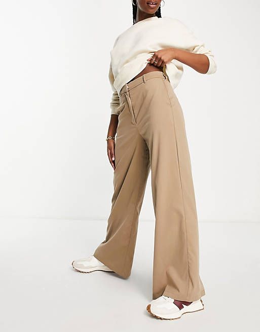 Vila tailored wide leg pants with split back in camel | ASOS (Global)