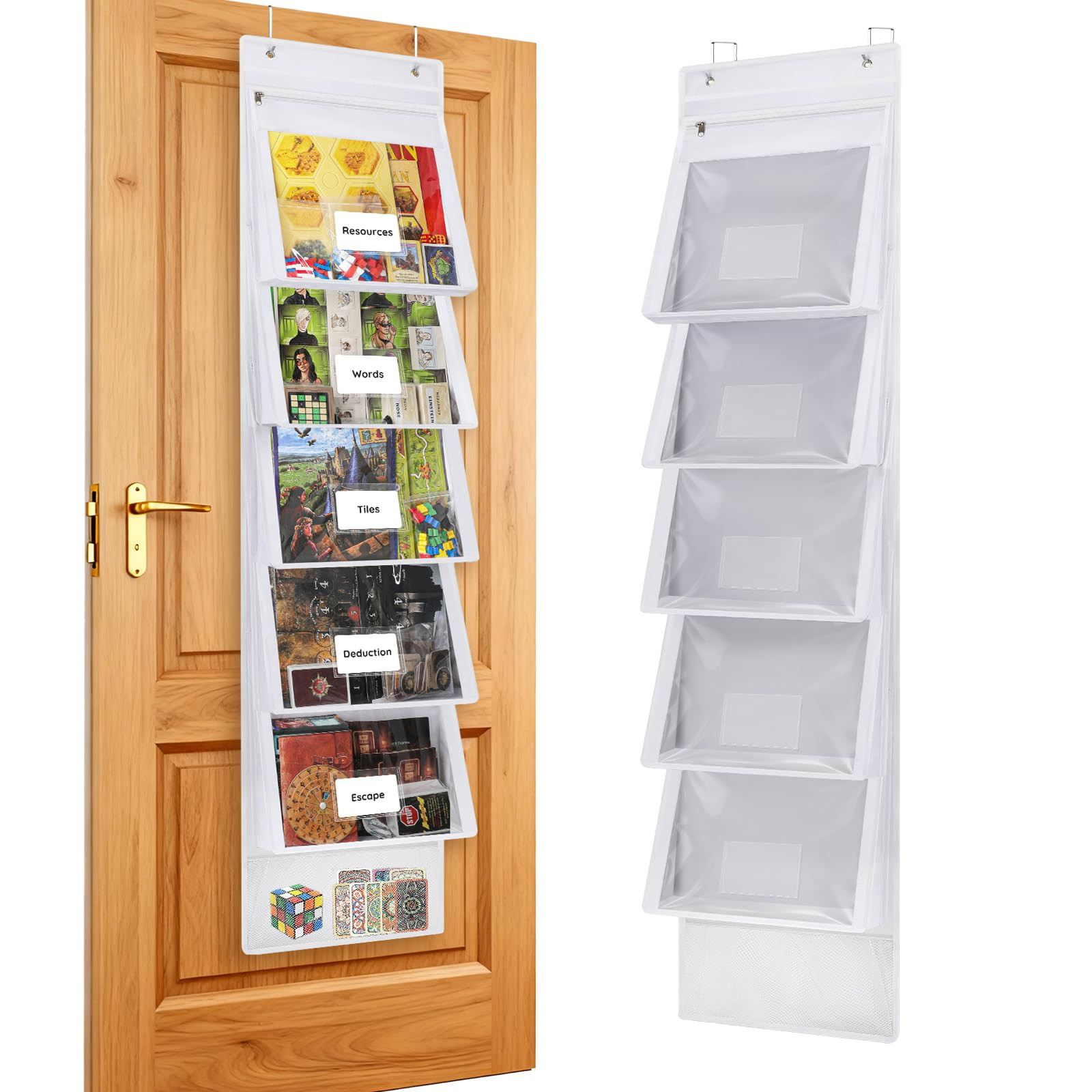 ANROYE Board Game Storage Organizer, Over-Door Hanging Bags with 5 Removable Zippered Pockets, Ca... | Amazon (US)