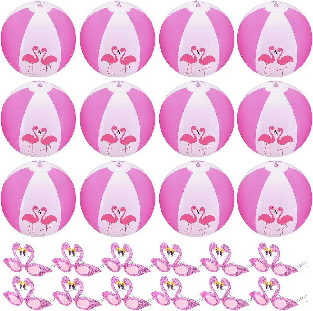 24 Pcs 12'' Pink Flamingo Party Decorations Pink Inflatable Beach Balls Flamingo Themed Beach Bal... | Amazon (US)