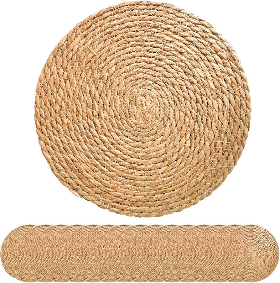 13 Inch Round Woven Plate Placemats Set of 15, Farmhouse Rustic Straw Braided Chargers Place Mats... | Amazon (US)