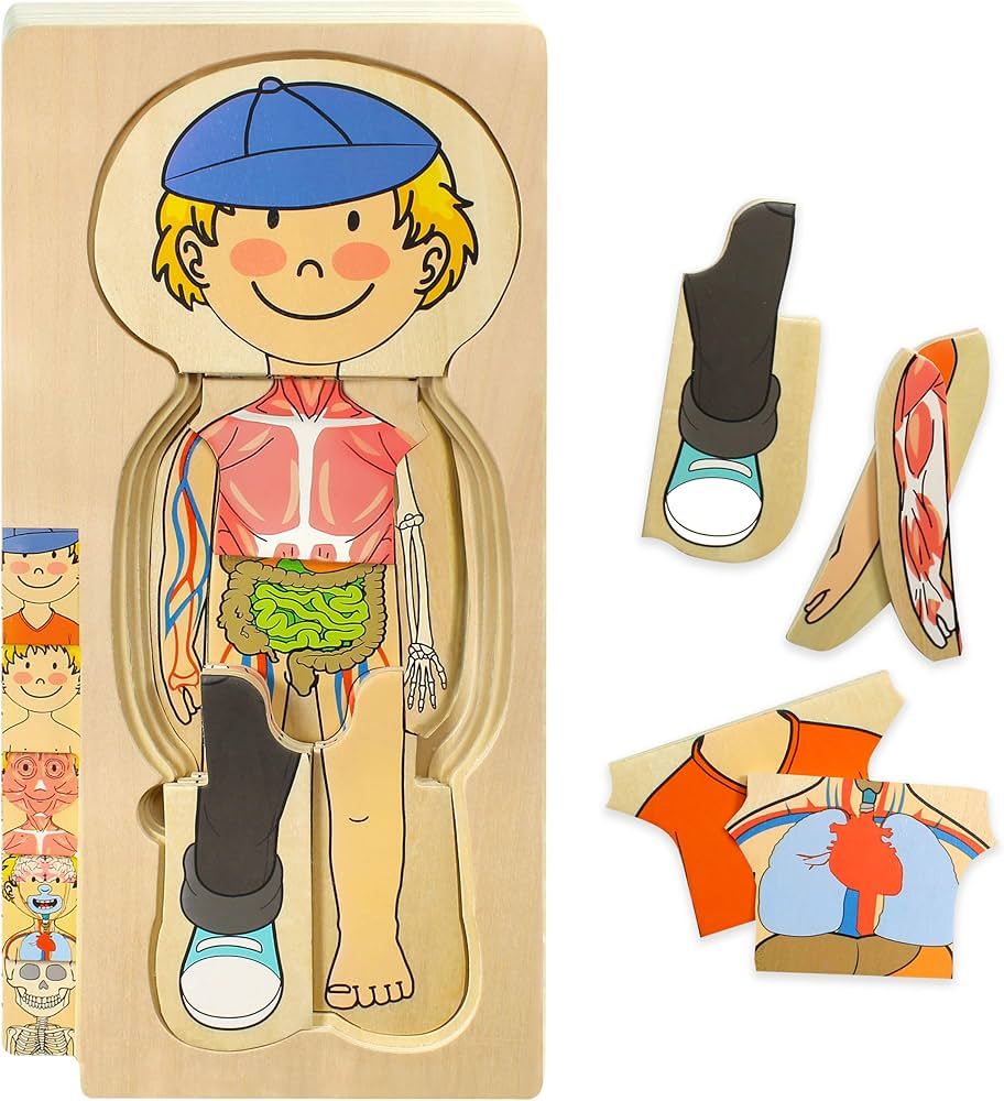 Kidzlane Boy Wooden My Body Puzzle for Toddlers & Kids - 29 Piece Boys Anatomy Puzzle Kid Play Set - | Amazon (US)