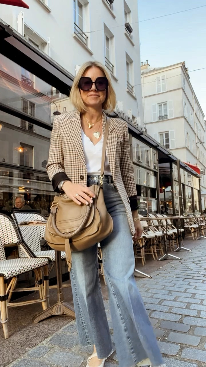 What I wore in Paris: high waisted jeans + tee + plaid blazer + flats

#LTKFindsUnder100 #LTKTravel #LTKOver40