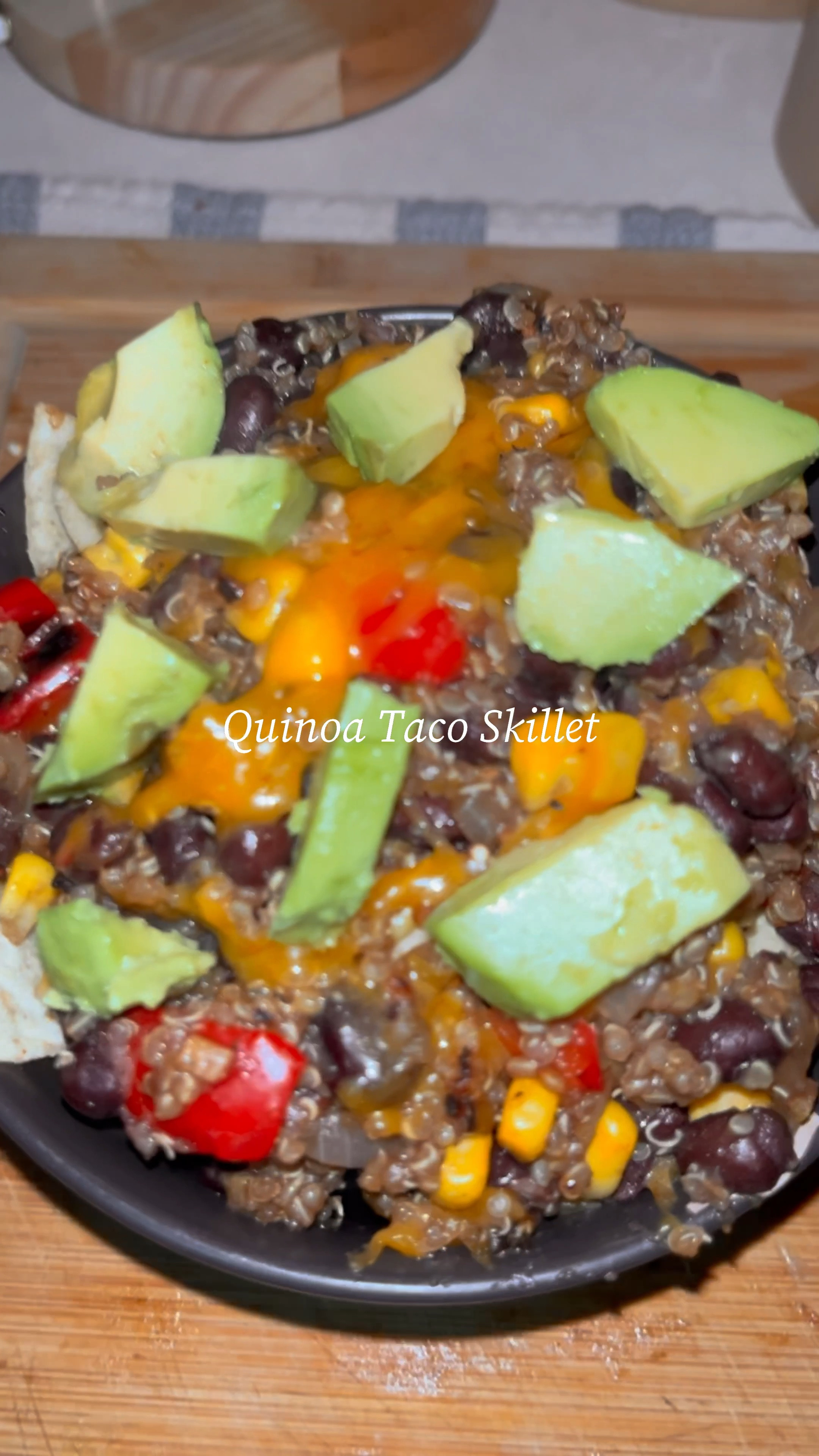 Overall rating: 7.8

Overall time: 8

Total cook time is 23 min

Difficulty: 7

Fairly easy to throw together, just lots of chopping and if you’re not familiar with Quinoa just be sure to rinse it!

Cost effectiveness: 7

Quinoa is a slightly pricier grain, but you can still find for less than $4.

Taste: 9

I was surprised with how flavorful this was! If you like spice, also tastes great topped with hot sauce.

Health: 8

The cheddar cheese and tortillas chips can be subbed for whole grain and low fat for a healthier version!

#LTKfamily #LTKhome #LTKVideo