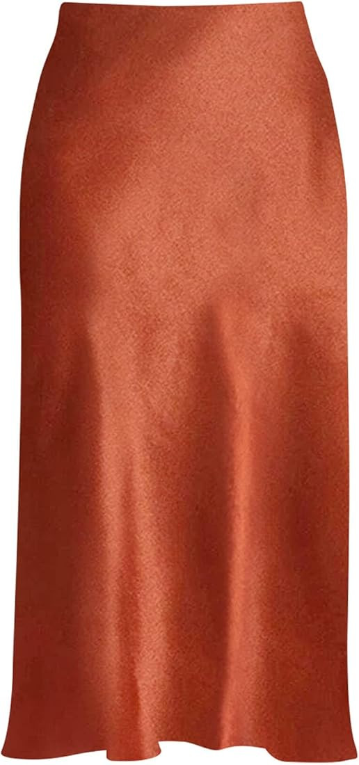 Womens Leopard Print Skirt Midi Long Length Silk Satin High Waist Elastic Skirts | Amazon (US)