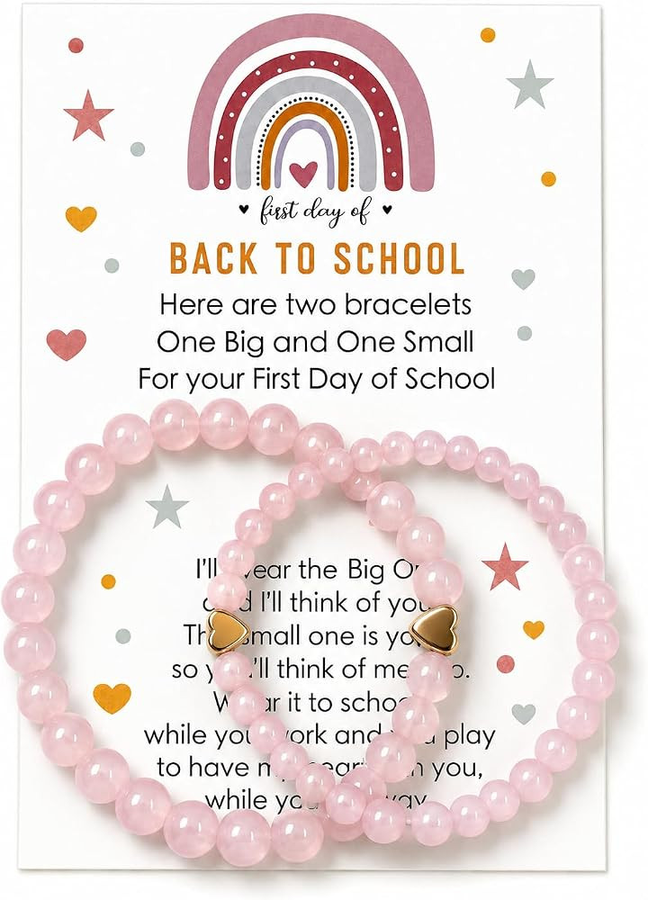 Back to School Bracelets Heart Matching Mommy and Me Elastic Wish Strings Bead Bracelets First Da... | Amazon (US)