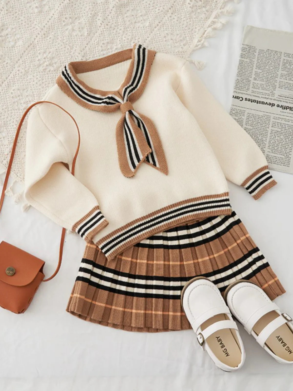 Chic and Preppy Striped Knit Sweater and Skirt Set | Mia Belle Girls