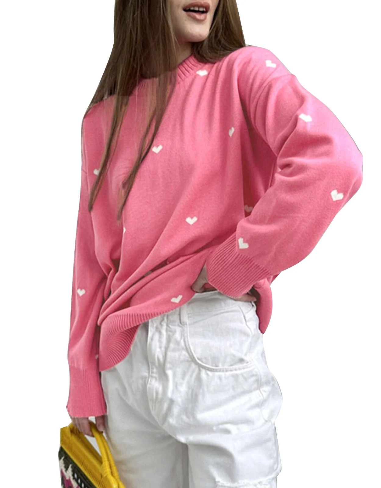 Cogild Womens Pullover Sweaters Heart Pattern Design Crew Neck Long Sleeves Sweaters for Womens G... | Walmart (US)