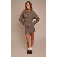 Brown Tweed Tailored Woven Micro Mini Skirt | PrettyLittleThing US