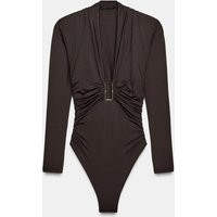 Zara - Draped Polyamide Bodysuit - Women - Dark Khaki - Women | Zara US