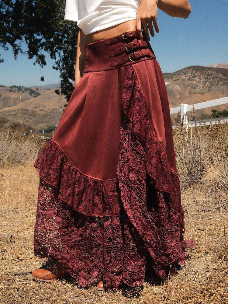 Easelle Women's Autumn And Winter Retro Nomadic Bohemian Style Asymmetrical Hem Splicing Double L... | SHEIN