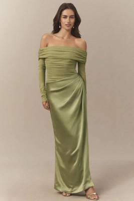 BHLDN Off-Shoulder Long-Sleeve Mesh Midi Dress | Anthropologie (US)