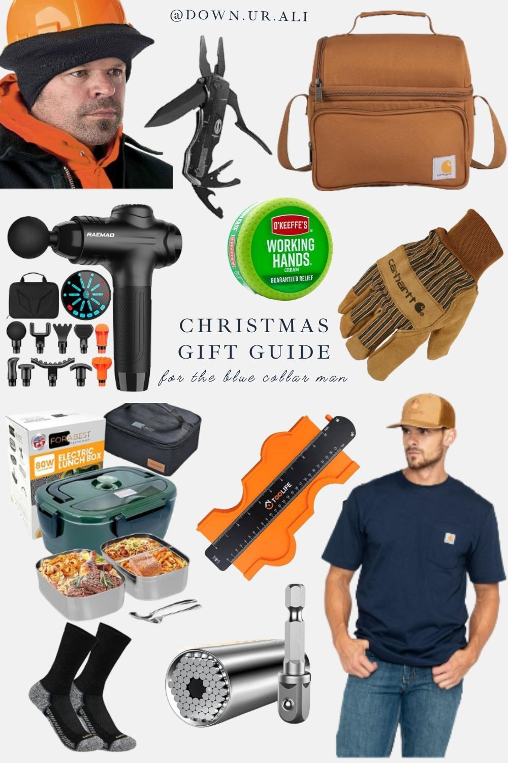 Finding the perfect gift for the blue collar man in your life can be tricky... This gift guide will check all his boxes! In this guide, you'll find:

> Something practical 
   (Carhartt performance socks)
> Something to wear 
   (Carhartt t-shirt)
> Something for work 
   (Hard hat ear warmer, Carhartt 
   utility gloves, Carhartt lunchbox, 
   electric lunchbox, multi-tools, 
   universal socket)
> Something for self care
   (Back massager, hand cream)

Comment below with your go-to gifts for the hard working men in your life! 

#LTKGiftGuide #LTKFindsUnder50 #LTKHoliday