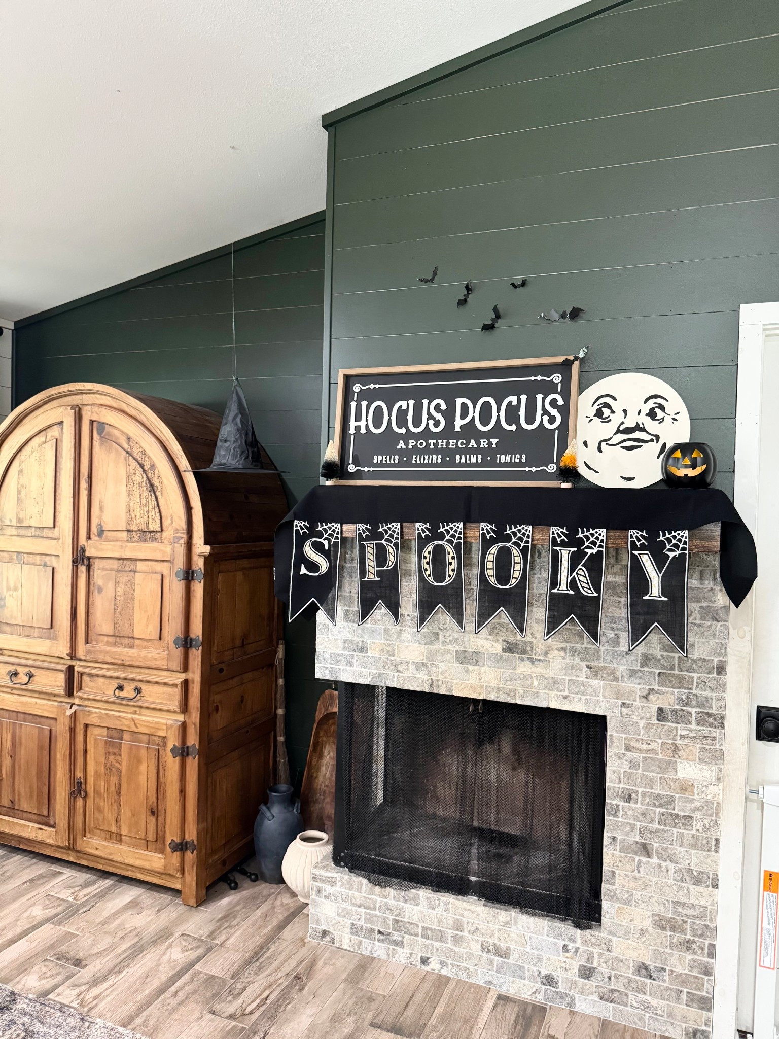 Halloween fireplace mantel, Halloween decor, witch sign, moon face, bats wall decor, witches hats, Halloween decorations 

#LTKHalloween #LTKSeasonal #LTKHome