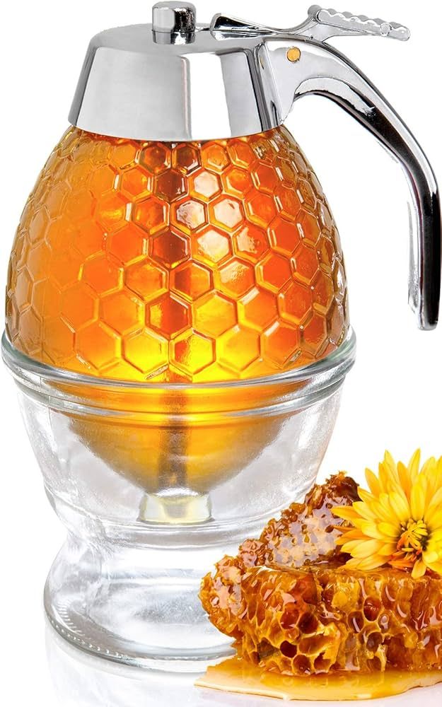 Hunnibi Honey Dispenser PLUS - No Drip Glass with STAINLESS STEEL TOP - Syrup Dispenser Glass - B... | Amazon (US)
