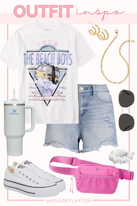 Outfit idea, Abercrombie, graphic tee, jean shorts, Walmart shorts, time and tru, Stanley cup, platform converse, pink belt bag, Kendra Scott 

#LTKitbag #LTKsalealert #LTKunder50