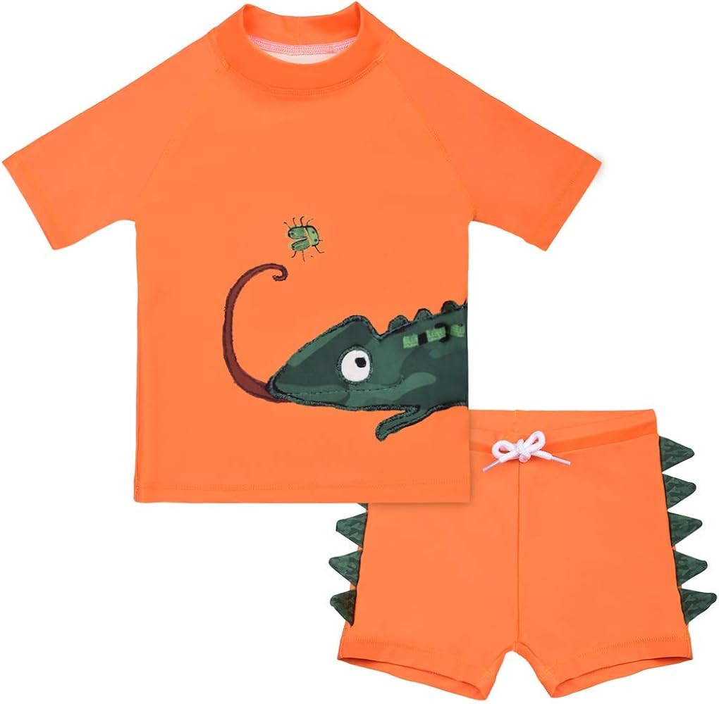 Cadocado Baby Boys 2-Piece Swimsuit Short Sleeve Rash Guards Shirt with Swim Trunk Bathing Suit S... | Amazon (US)