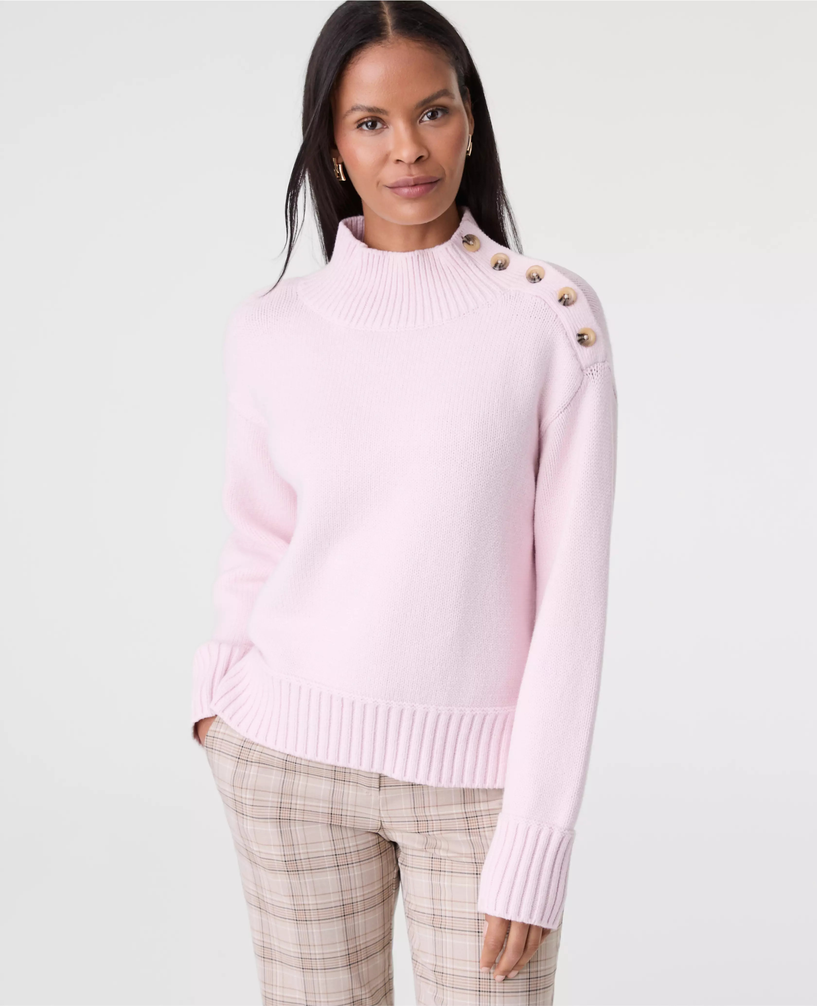 Button Mock Neck Sweater | Ann Taylor