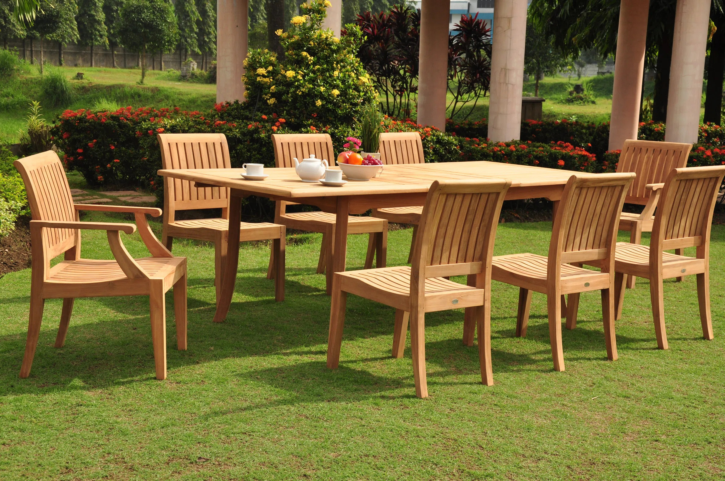 8 - Person Teak Wood Patio Dining Set with Rectangular Table | Wayfair North America