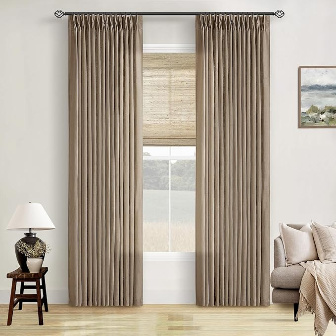 Pinch Pleated Neutral Linen Curtains 84 Inches Long 2 Panels Set for Living Room Dining Pinch Ple... | Amazon (US)