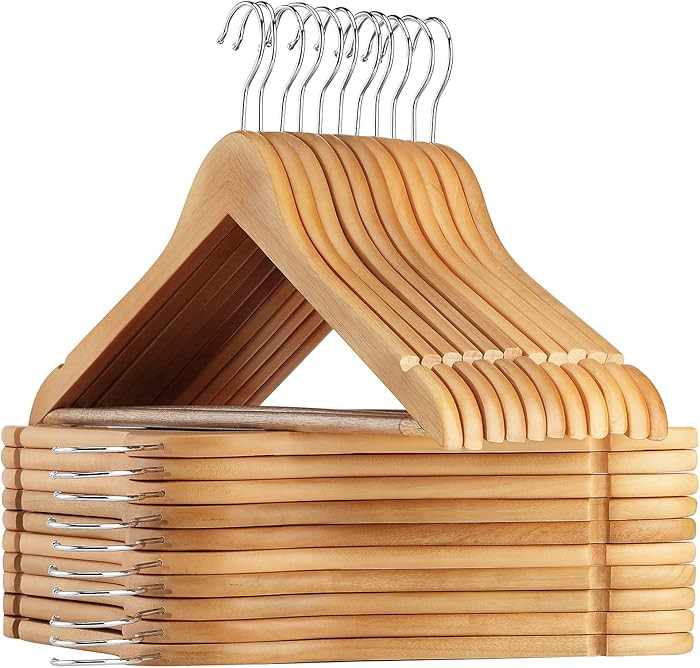 AMKUFO Wooden Hangers 20 Pack Wood Suit Hangers Non Slip Wooden Coat Hangers with Smooth Fnish Cu... | Amazon (US)
