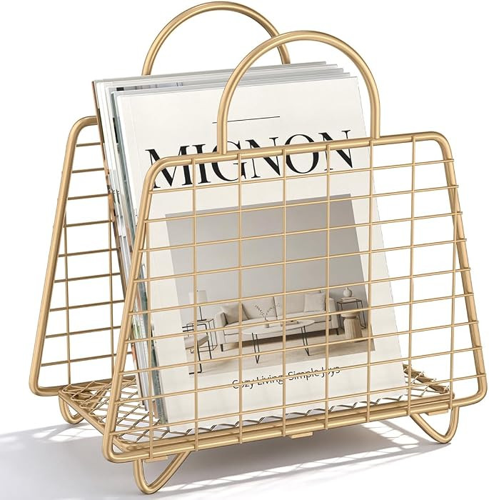 Gold Magazine Holder,Modern Magazine Rack Floor,Metal Wire Magazine Basket,Handbag Design Magazin... | Amazon (US)