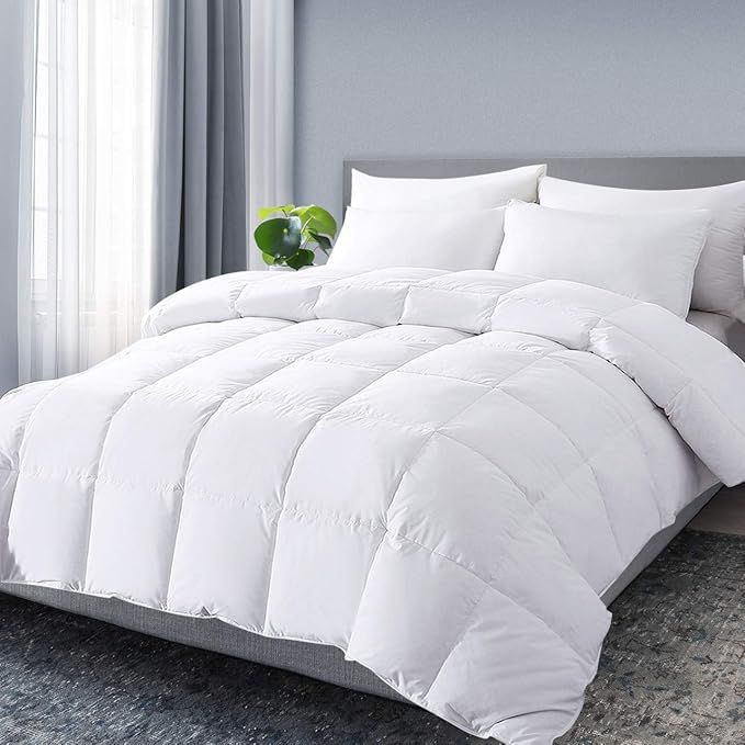 DOWNCOOL Queen Down Comforter, White Goose Duck Down and Feather Filling, Medium Warmth All Seaso... | Amazon (US)