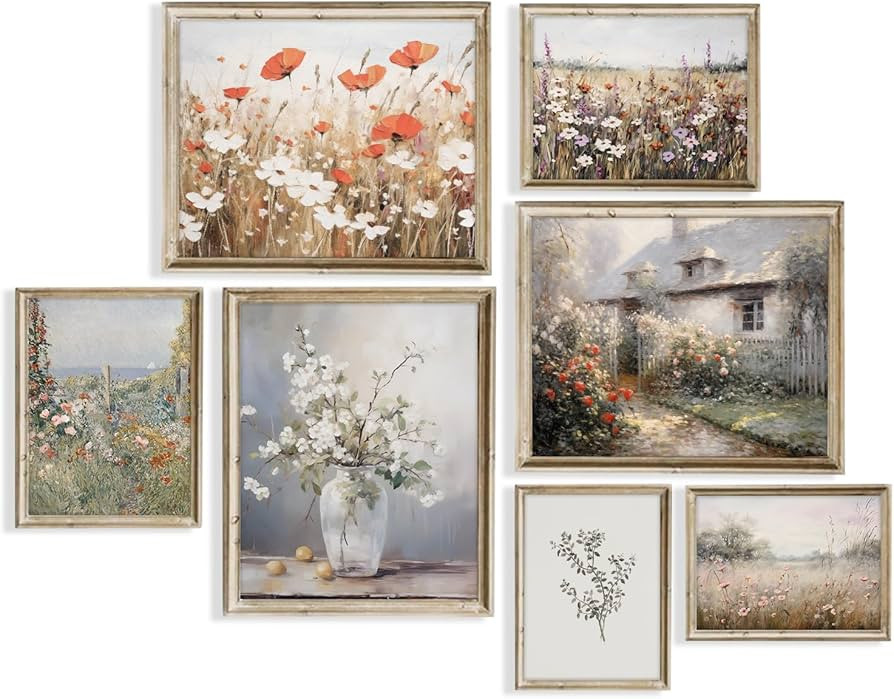 Vintage Wildflower Prints for Wall Decor,Netural Floral Gallery Wall Art Collection,Rustic Farmho... | Amazon (US)