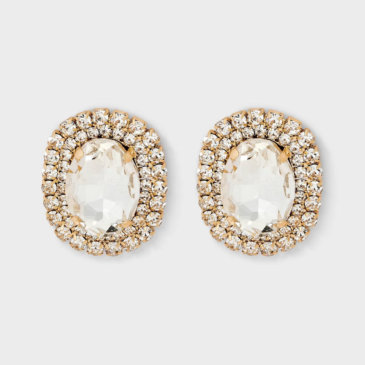 Stone Statement Button Earrings- A New Day™ Gold/Clear | Target
