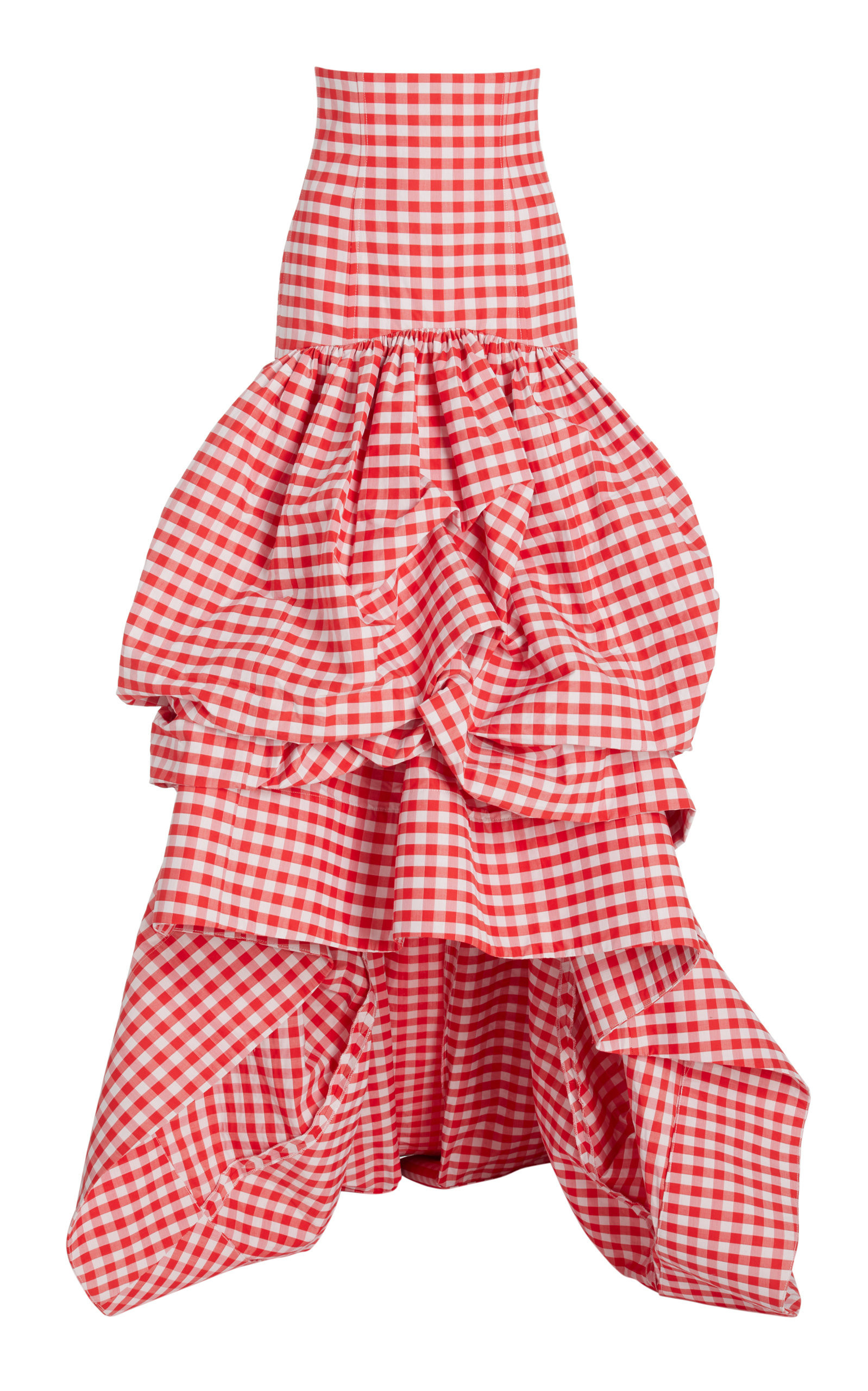 Gathered Bubble Gingham Cotton High-Low Skirt | Moda Operandi (Global)