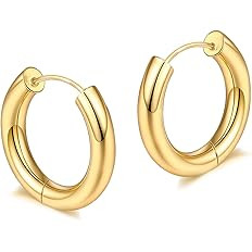 Chunky Gold Hoop Earrings for Women 18K Gold Paperclip Oval Hoop Earrings Gold Square Hoops Small... | Amazon (US)