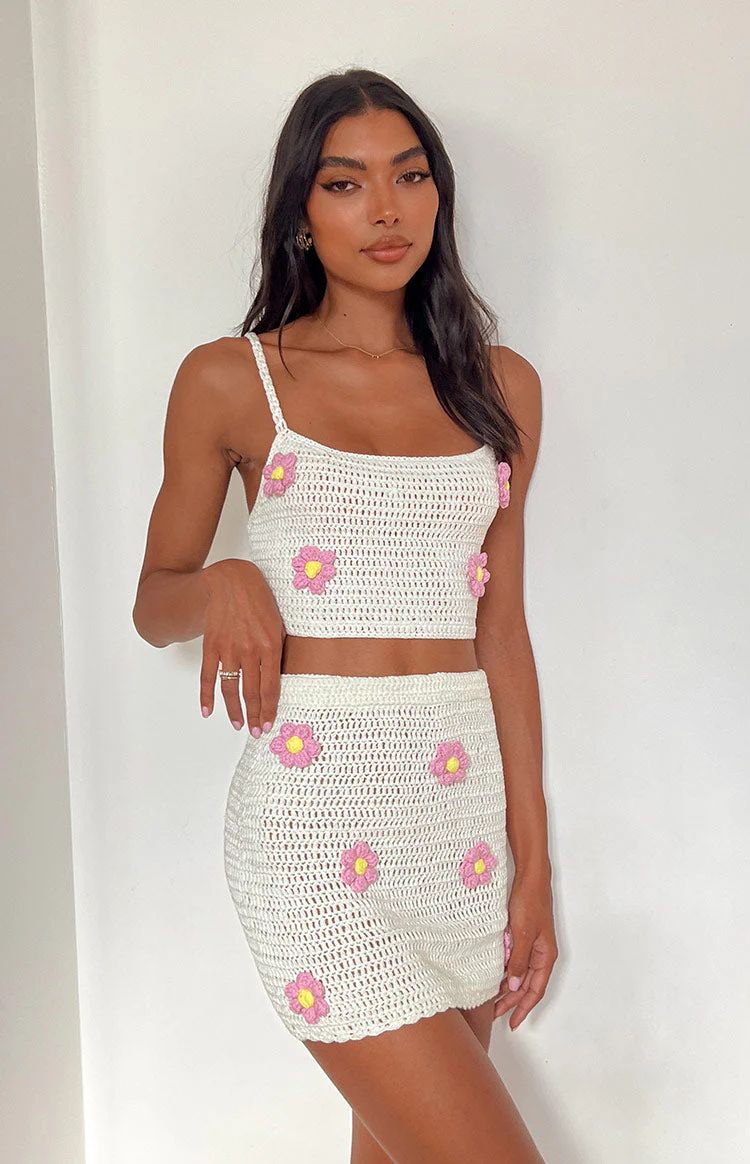 Flower Power White Crop Top | Beginning Boutique (US)