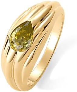 PAVOI 14K Gold Plated Chunky Colored Gemstones Statement Ring for Women | Blue Pink Green Pear Cu... | Amazon (US)