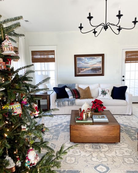 Traditional living room Christmas decor / coastal Christmas living room decor / coastal living room/ southern living room/ traditional living room/ Christmas home decor / pottery barn living room/ pottery barn couch/ pottery barn coffee table / pottery barn Christmas pillows/ Christmas living room pillows / traditional living room
Chandelier / coastal wool
Blue rug 

#LTKhome #LTKHoliday #LTKSeasonal