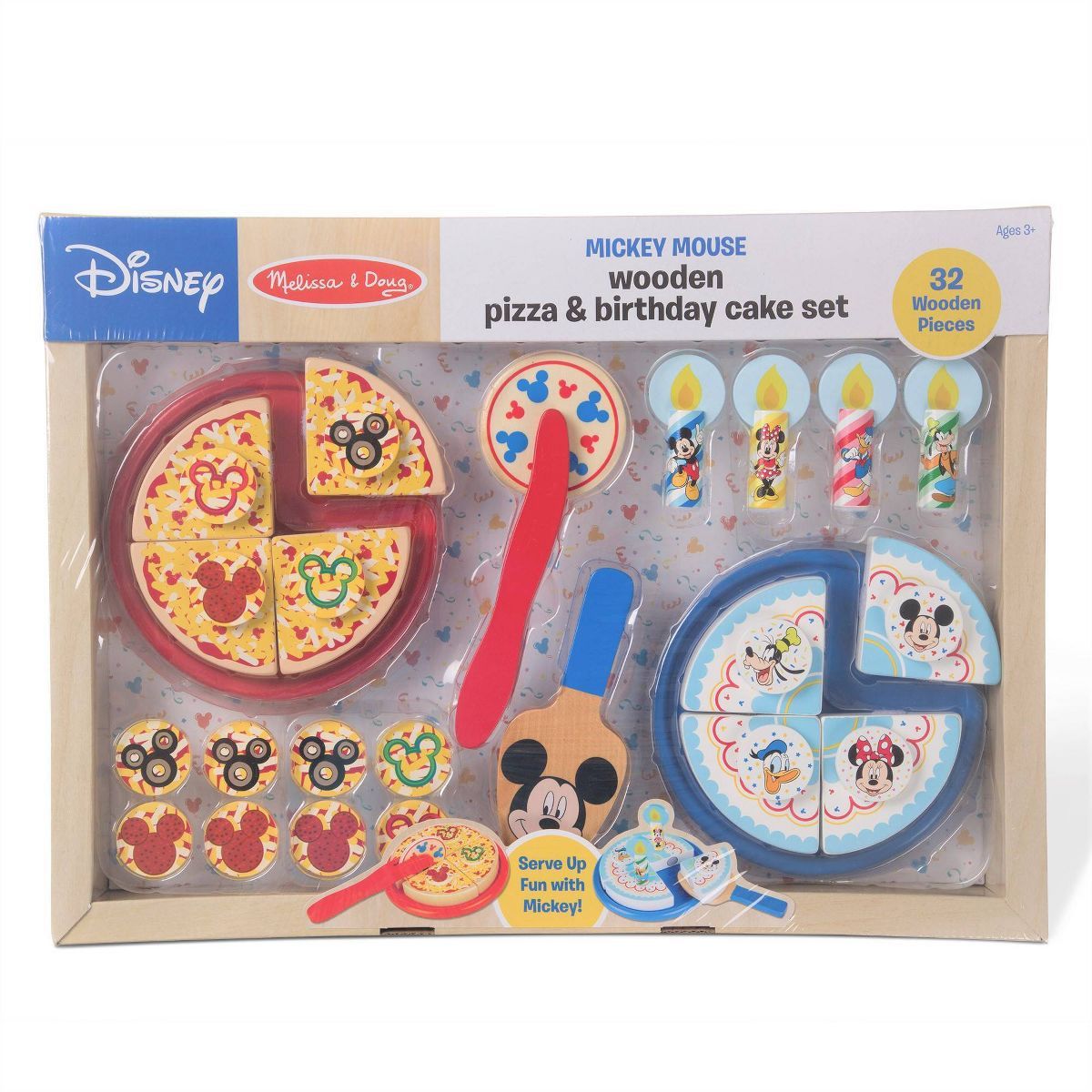 Melissa & Doug Mickey Mouse Wooden Pizza and Birthday Cake Set (32pc) - Play Food | Target
