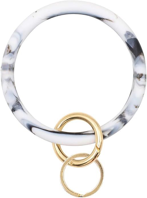 Mwfus Bangle Key Ring Chain Bracelet, Round Silicone Wristlet Keychain Holder for Women Girls | Amazon (US)