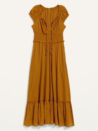 Puff-Sleeve Waist-Defined Smocked Clip-Dot Midi Dress for Women | Old Navy (US)