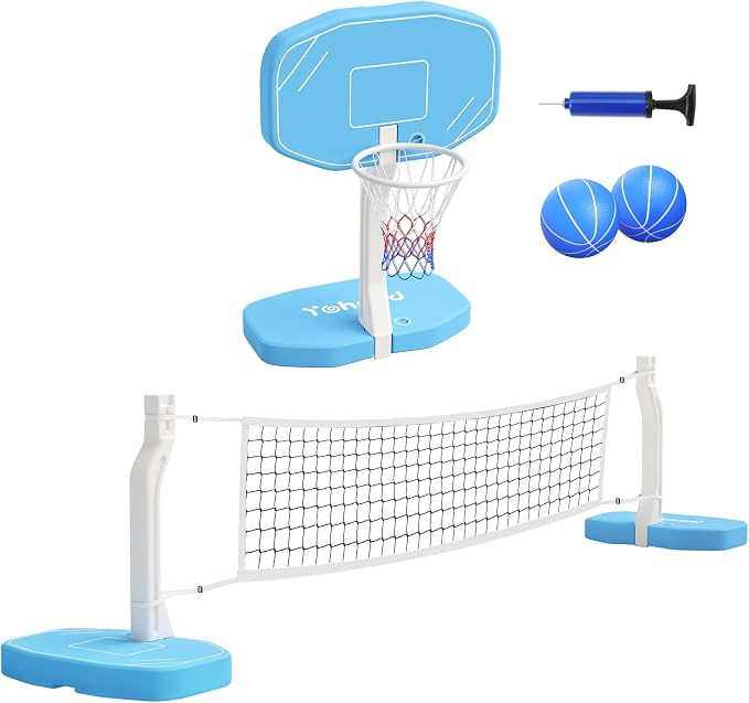 Pool Basketball Hoop & Pool Volleyball Net, 2 in 1 Pool Toys Pool Accessories Pool Games for Ingr... | Amazon (US)