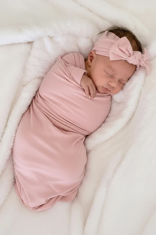 Solid Petal Pink Bamboo Knit Swaddle Blanket | Caden Lane