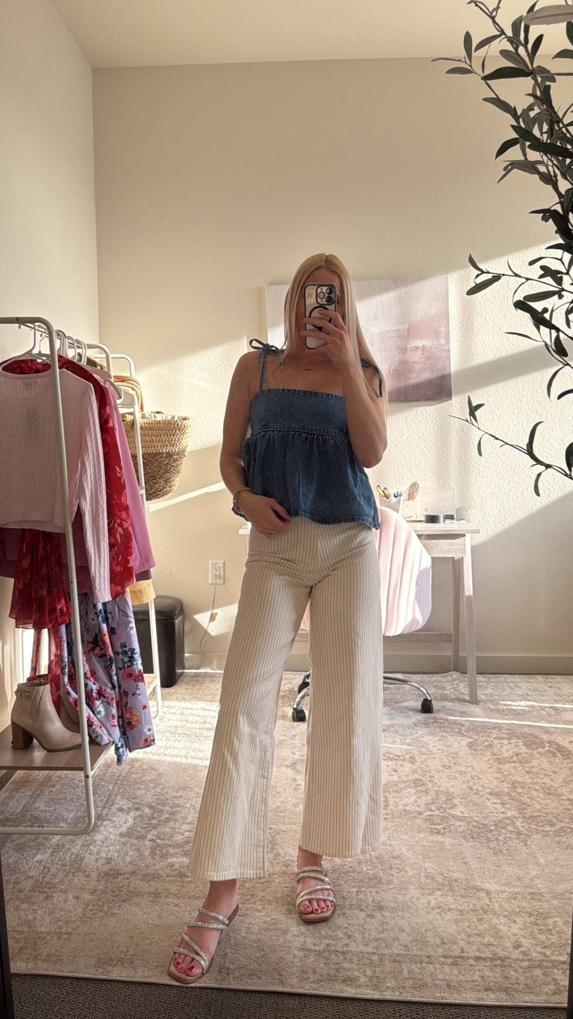 Birthday dinner outfit! Headed out for pizza for my husband’s birthday!

Here’s what I’m wearing. My denim top is from @Beginning Boutique US 

Babydoll denim top - wearing a size 2

Striped wide leg jeans - these are the Sailor jeans from Target, but from last year, so I’m linking a similar pair of wide leg jean from Gap!

Spring outfit, spring outfits 2026, denim top, wide leg jeans outfit, casual Spring outfit, striped jeans

#LTKdayinmylife #LTKgrwm #LTKootd