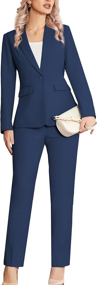 Women's 2 Piece Suit Notched Lapel One Button Slim Fit Business Office Work Tuxedo Blazer Pants S... | Amazon (US)