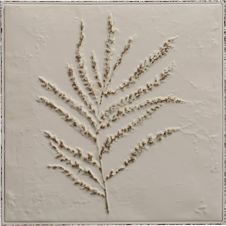 Creative Co-Op 15 Inches Square Embossed Metal Décor with Botanicals, Distressed White and Gold ... | Amazon (US)