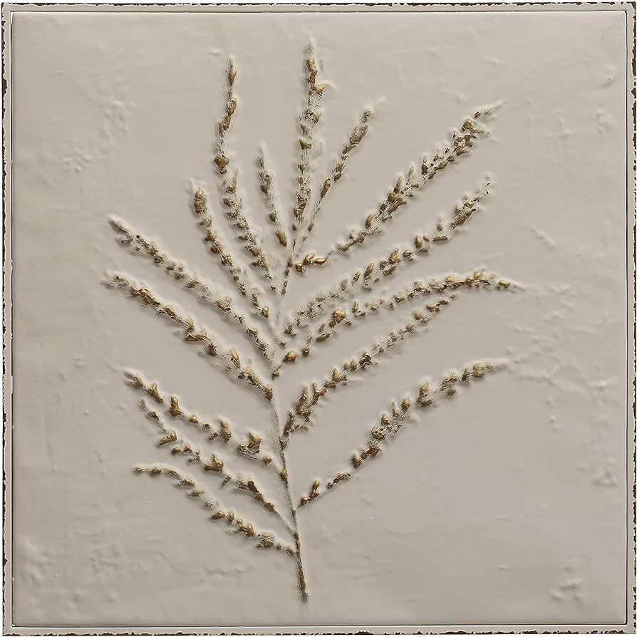 Creative Co-Op 15 Inches Square Embossed Metal Décor with Botanicals, Distressed White and Gold ... | Amazon (US)