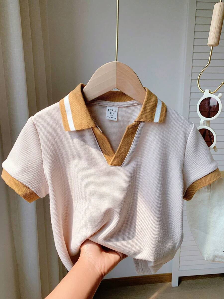 SHEIN 1 Pieza Camisa Polo De Color Caqui Para Jóvenes, Estilo Casual, Deportivo, Universitario Y... | SHEIN