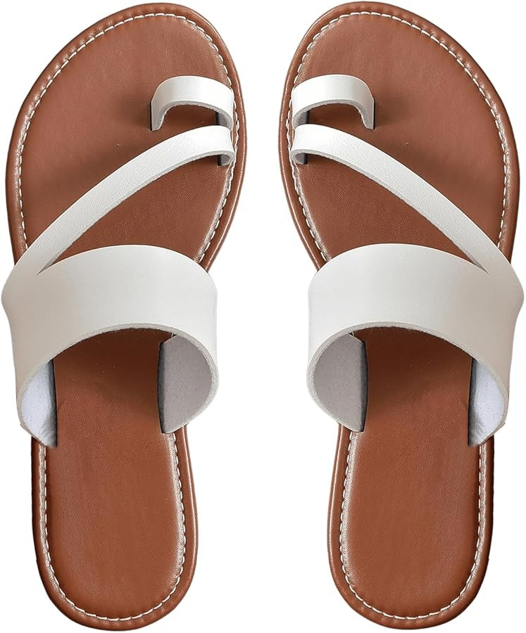 SweatyRocks Women's Open Toe Thong Sandals Slip on Toe Ring Flat Sandals Beach Summer Slide Sanda... | Amazon (US)