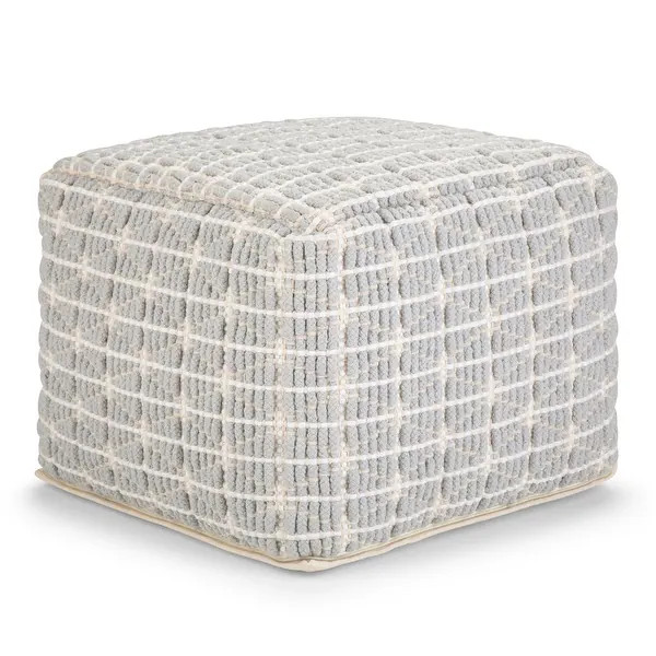 WYNDENHALL Tatum Boho Square Pouf - Light Blue, White | Bed Bath & Beyond