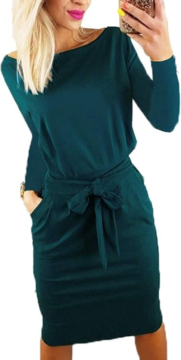 PRETTYGARDEN Women's 2020 Casual Long Sleeve Party Bodycon Sheath Belted Dress with Pockets | Amazon (US)