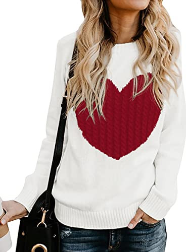 QIXING Women's Pullover Sweater Round Neck Long Sleeve Heart-Shaped Sweater | Amazon (US)