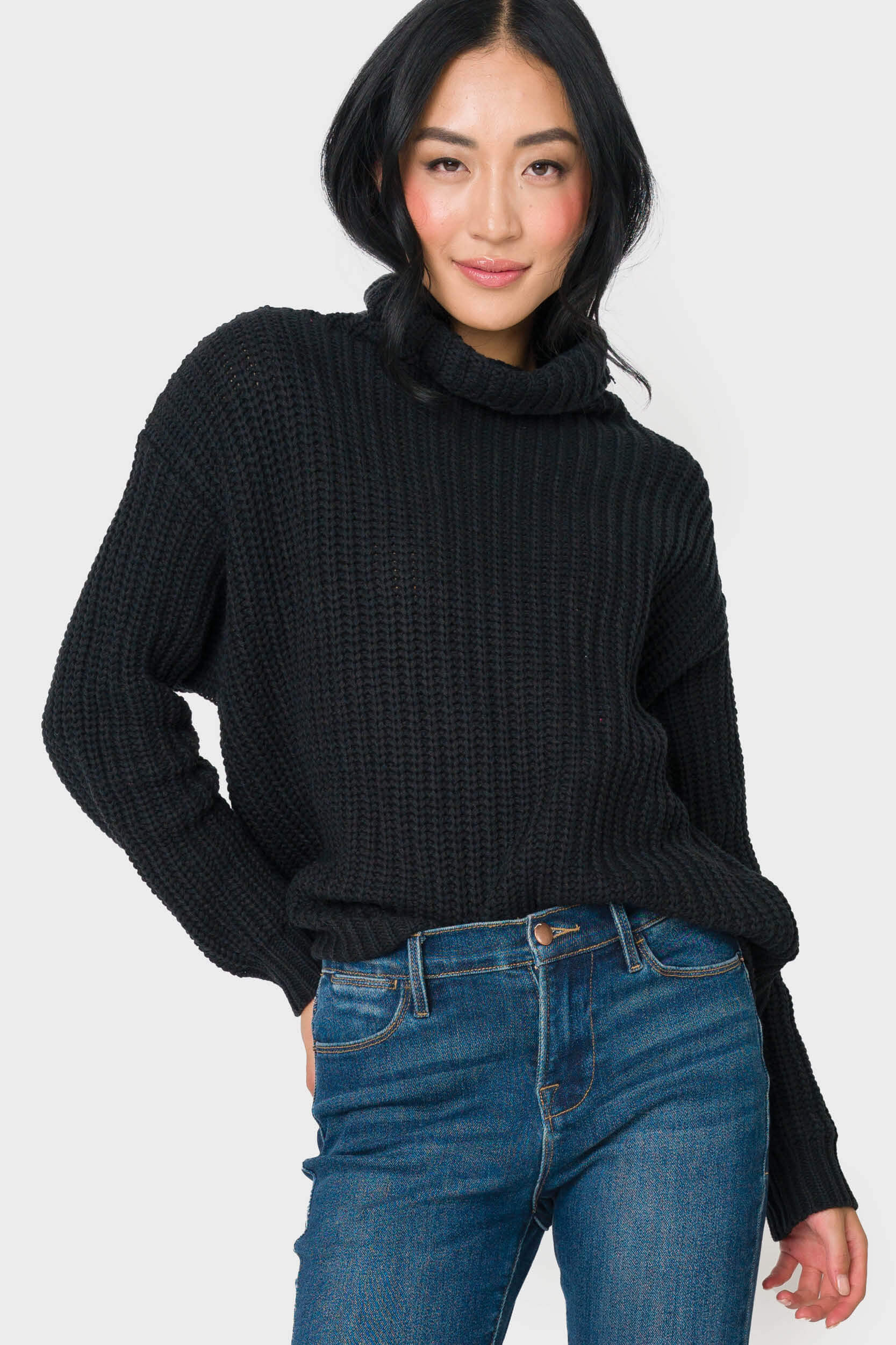 T-Neck Chunky Rib Relaxed Sweater | Gibson